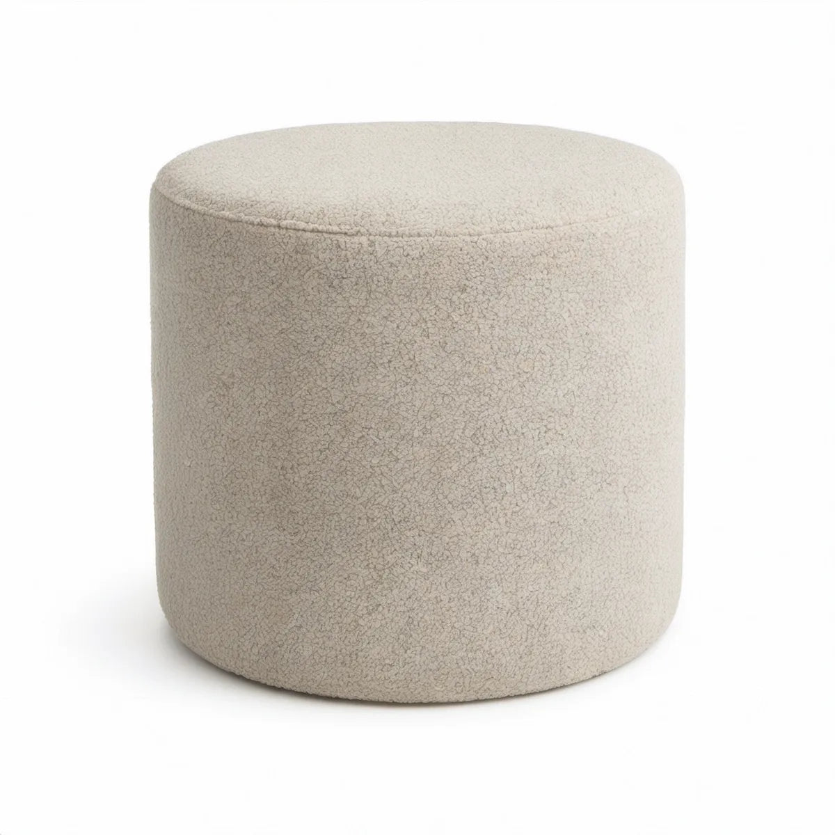 Round Cream Boucle Upholstered Ottoman, 18 in Diameter x 18 in H