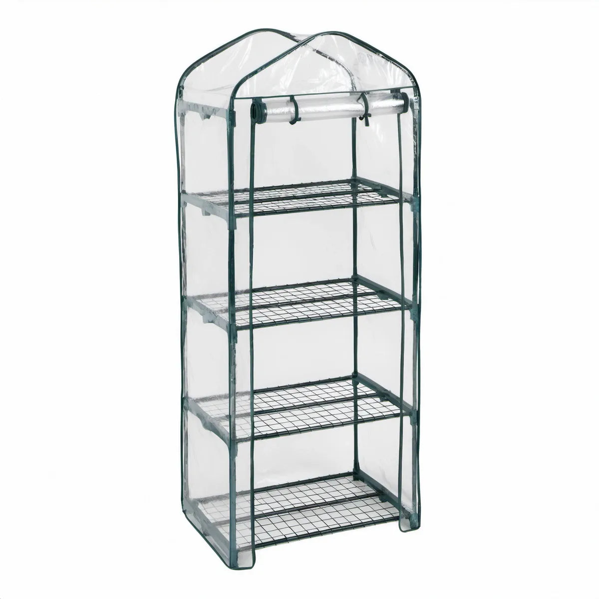 4-Tier Mini Greenhouse with Arched Roof, Green Steel Frame and Clear PVC Cover, 69 x 49 x 158 cm