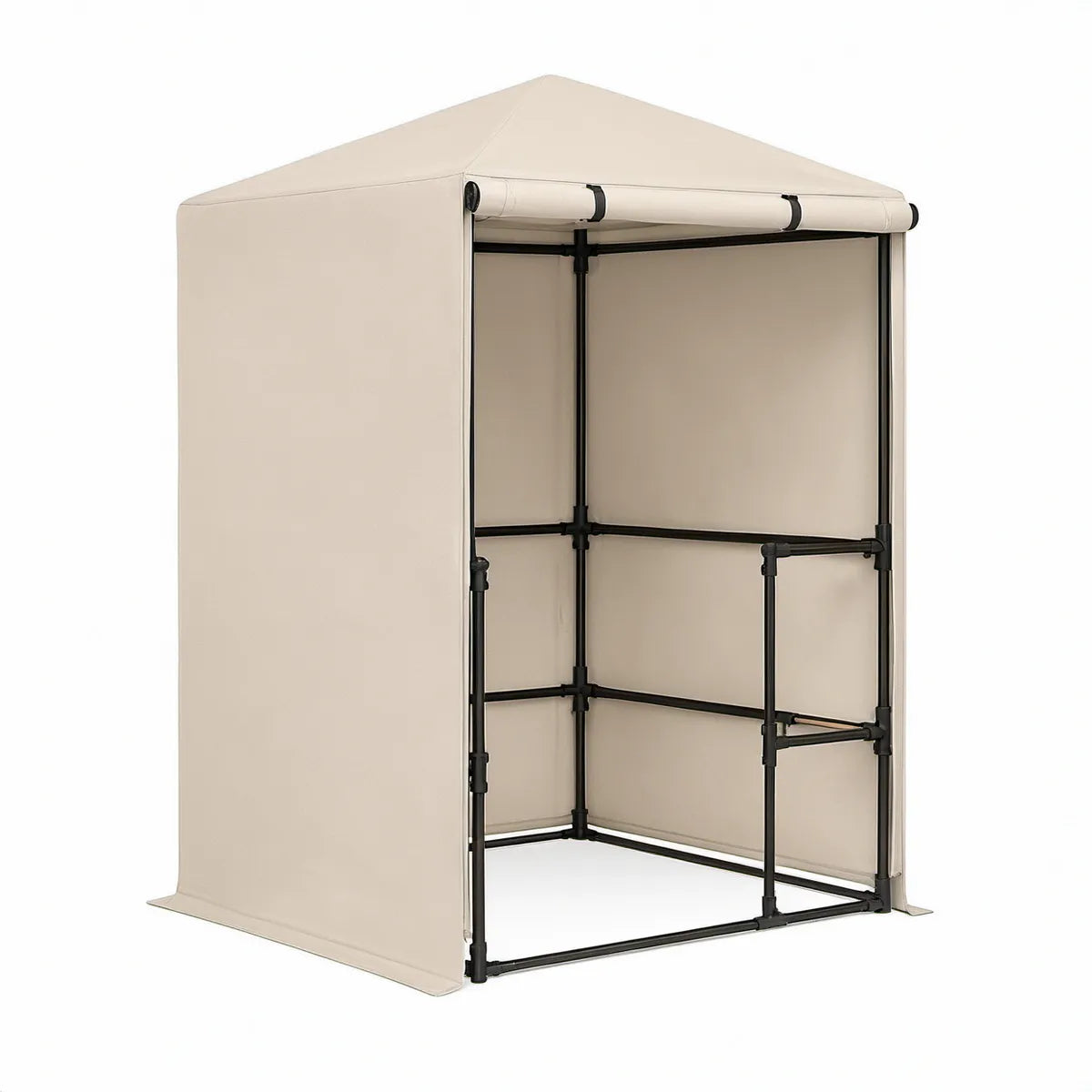 Beige Portable Garden Storage Shelter with Steel Frame and PE Cover, 180 x 120 x 180 cm