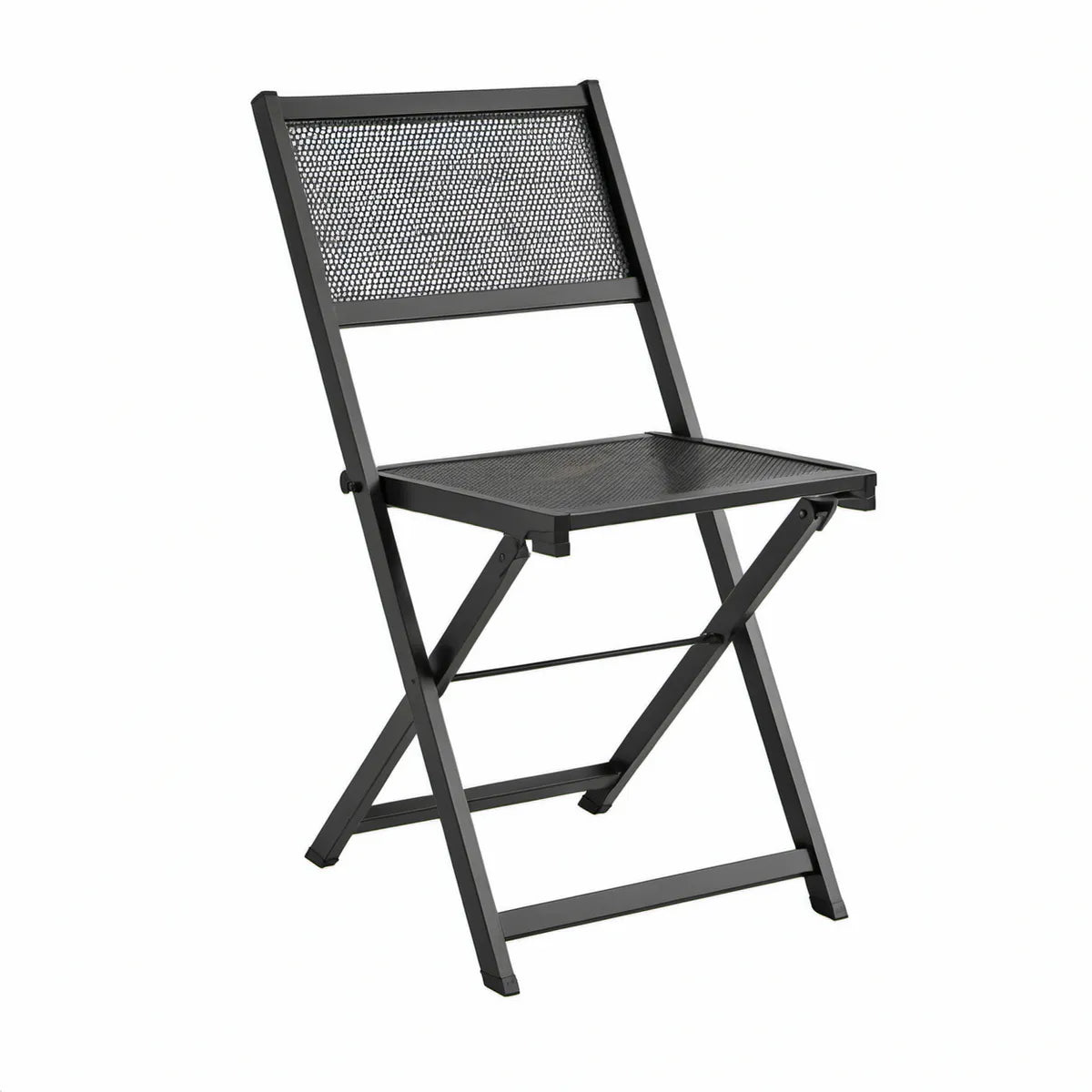 Black Folding Patio Chair, Perforated Steel, 18.1 x 22 x 32.7 Inches