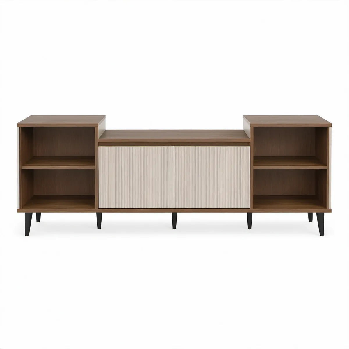 Walnut, Cream and Black TV Stand Media Console, 70.9 x 15.7 x 31.5 in