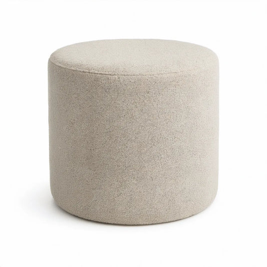 Round Cream Boucle Upholstered Ottoman, 18 in Diameter x 18 in H