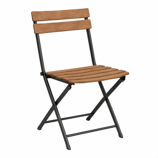 Folding Acacia Wood and Steel Bistro Chair, 18.1 x 22 x 33.1 in, Brown/Black