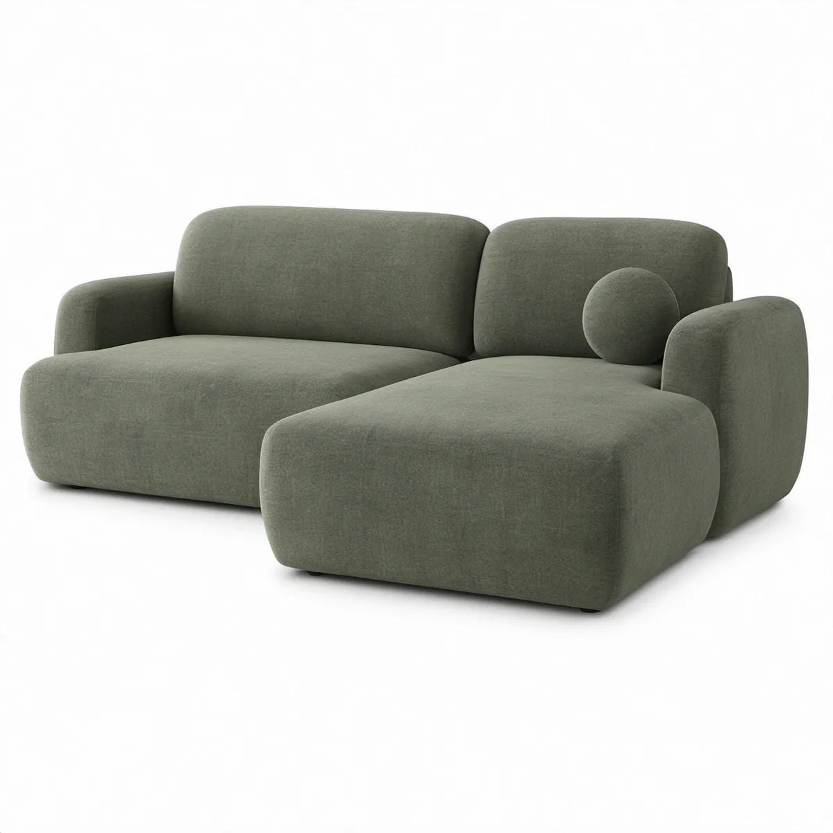 Right-Facing Chaise Sectional, 108 x 65 x 31 in, Curved Polyester Boucle, Olive Green