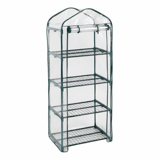 4-Tier Mini Greenhouse with Arched Roof, Green Steel Frame and Clear PVC Cover, 69 x 49 x 158 cm