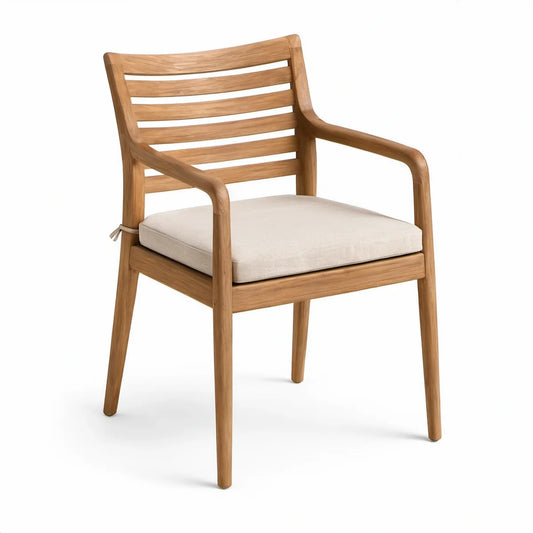 Teak Outdoor Armchair with Beige Cushion, 22.8 x 24.0 x 33.9 in, Natural Brown/Beige
