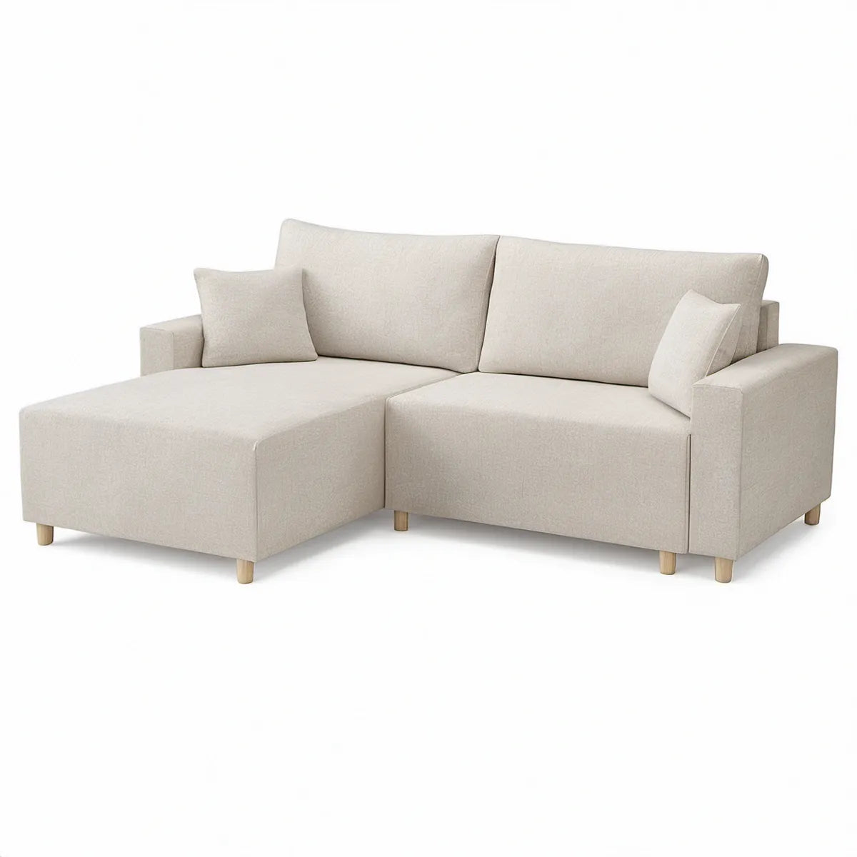 Cream Left-Facing Chaise Sectional, 95 x 61 x 34 in, Polyester Upholstery