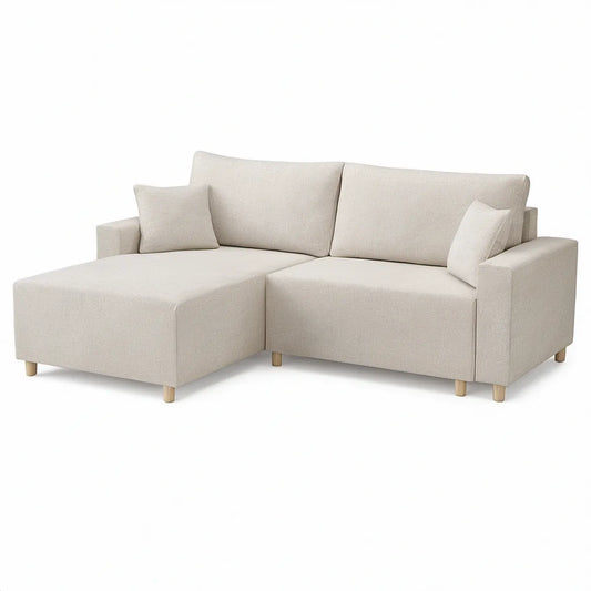 Cream Left-Facing Chaise Sectional, 95 x 61 x 34 in, Polyester Upholstery