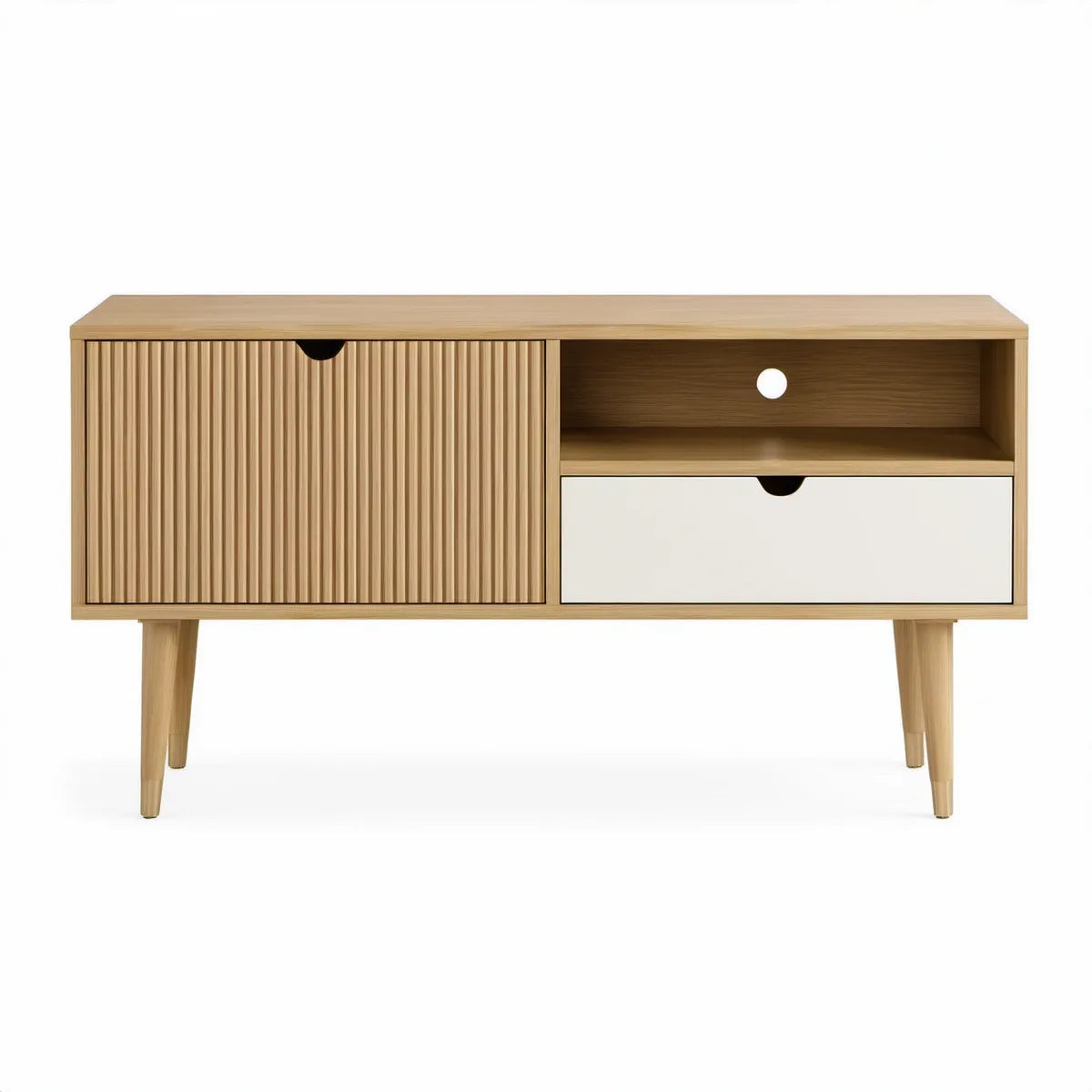 Mid-Century Modern TV Stand, 47.2 x 15.7 x 26.4 in, Natural/White