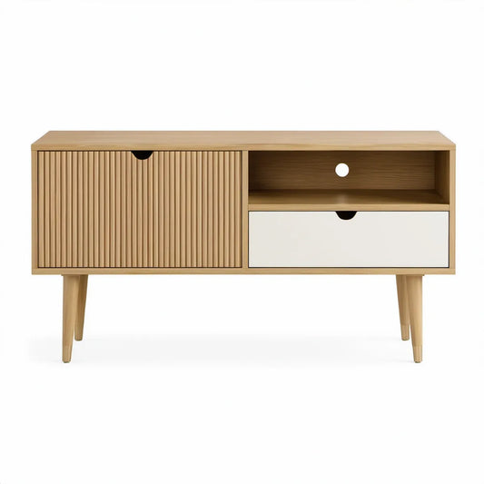 Mid-Century Modern TV Stand, 47.2 x 15.7 x 26.4 in, Natural/White