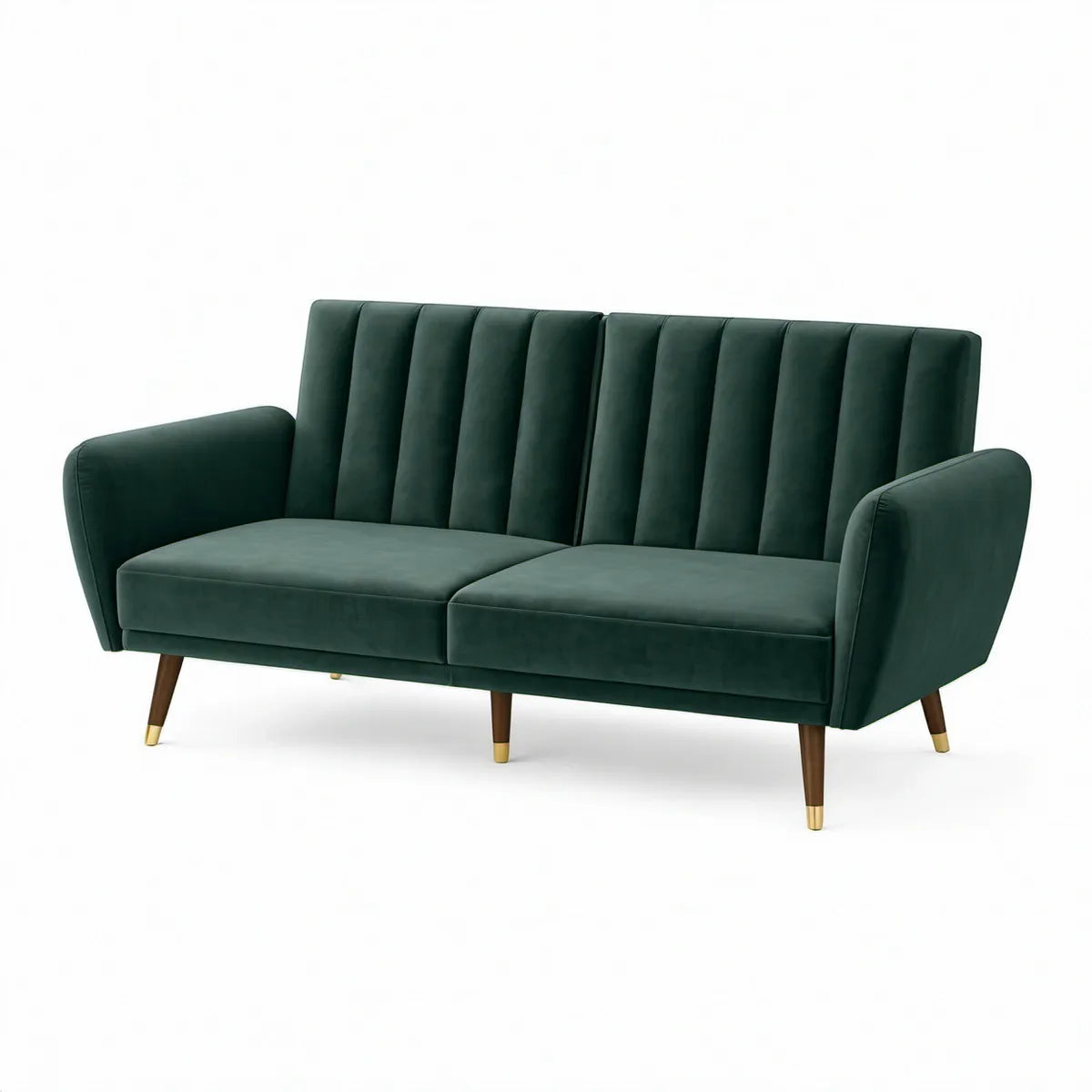 Mid-Century Modern 2-Seat Velvet Sofa, 61 in Wide, Dark Green