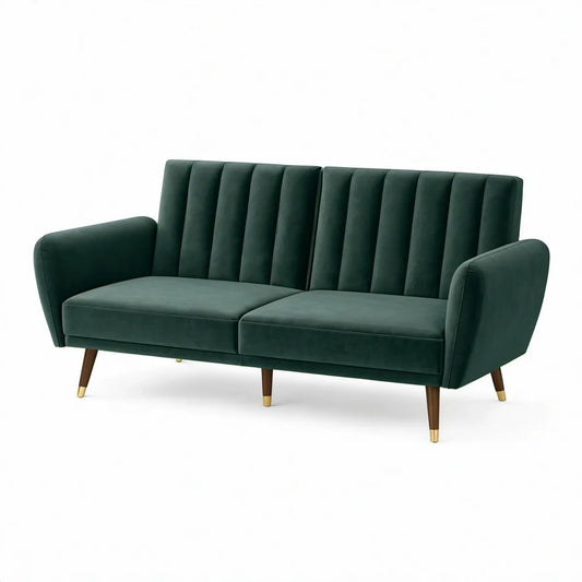 Mid-Century Modern 2-Seat Velvet Sofa, 61 in Wide, Dark Green