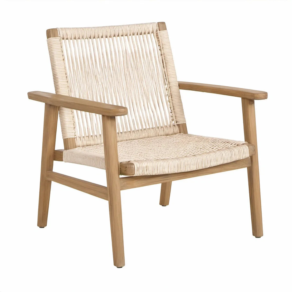Outdoor Lounge Armchair, 28 x 30 x 33 in, Solid Acacia Wood and Polypropylene Rope, Natural/Beige