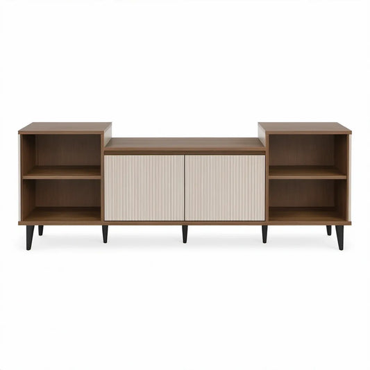 Walnut, Cream and Black TV Stand Media Console, 70.9 x 15.7 x 31.5 in